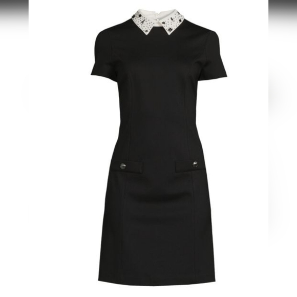 Karl Lagerfeld Studded Collared Mini Dress Black White Silver Mirrored Accents 8 - Picture 3 of 17
